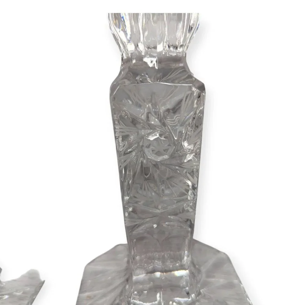 Vintage Pair Set Cut Lead Crystal Candle Stick Holders Pinwheel Pattern 6